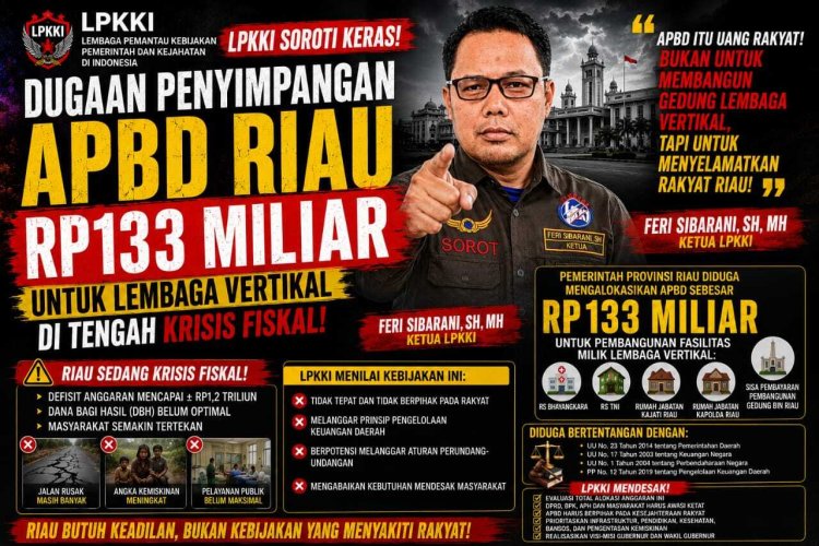 LPKKI Soroti Dugaan Penyimpangan APBD Riau Rp133 Miliar untuk Lembaga Vertikal di Tengah Krisis Fiskal